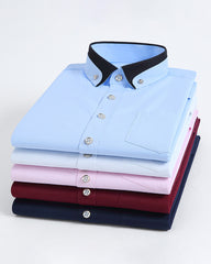 38-44 Contrast Collar Stretch Long Sleeve Shirt Business Casual
