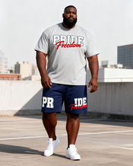 Big & Tall Men's PRIDE Freedom Letter Print Round Neck Short Sleeve T-Shirt Shorts Set