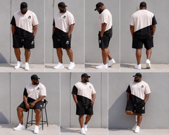 Big & Tall Men's Contrast Rose Print Round Neck Short Sleeve T-Shirt Shorts Set