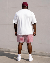 Big & Tall Men’s Solid-Color Pony Vertical Stripe Print Crew-Neck Short-Sleeve T-Shirt And Shorts Set