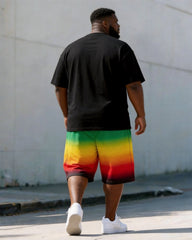 Big & Tall Men's 1865 Crown Graffiti Red Yellow Green Printed Round Neck Short Sleeve T-Shirt Shorts Set