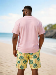Big & Tall Men's Pink Coconut Print Round Neck Short Sleeve T-Shirt Shorts Set