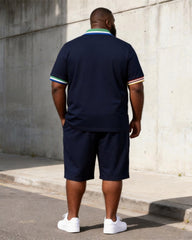 Big & Tall Men’s Contrasting Rainbow-Trimmed Printed Polo Short-Sleeve Shorts Set