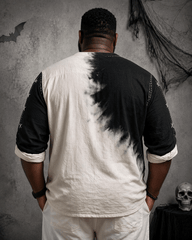 Big & Tall Men's Black And White Spotted Ghost Smiley Printed Collar Long Sleeve Shirt