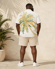 Big & Tall Men's Watercolor Palm Tree Print Short Sleeve Shirt Shorts Set