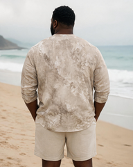 Big & Tall Men’s Retro Ink-Wash Blotched Tie-Dye Printed Stand-Collar Long-Sleeve Shirt