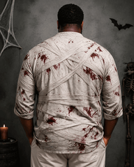 Big & Tall Men's Halloween Mummy Bloodstain I'm Fine Printed Stand-collar Long-sleeved Shirt