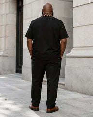 Big & Tall Men's Checkerboard Collar Placket Contrast Printed Short Sleeve Shirt Pants Set