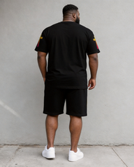 Big & Tall Men's JESUS Rainbow Gradient Print Round Neck Short Sleeve T-Shirt Shorts Set