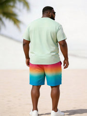 Big & Tall Men's MIAMI Double Coconut Tree Gradient Print Round Neck Short Sleeve T-Shirt Shorts Set