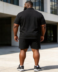 Big & Tall Men's Happy Juneteenth Fist Print POLO Short Sleeve Shorts Set