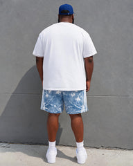 Big & Tall Men's Braces Lips Maple Leaf Tie-Dye Printed Crewneck Short Sleeve T-Shirt Shorts Set