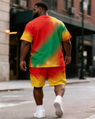 Big & Tall Men's1865 Juneteenth Red, Yellow And Green Gradient Printing Round Neck Short Sleeve T-shirt Shorts Set