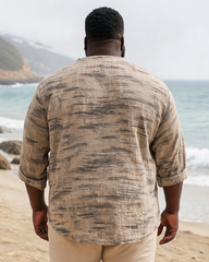 Big & Tall Men's Vintage Cross Brush Texture Print Long Sleeve Shirt With Vertical Collar