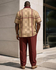 Big & Tall Men's Contrast Checkerboard Dark Print Short Sleeve Shirt Pants Set