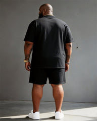 Big & Tall Men's Juneteenth American Flag Print POLO Short Sleeve Shorts Set
