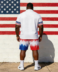 Big & Tall Men's American Flag Colorblock Printed POLO Short Sleeve Shorts Set