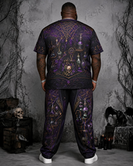 Big & Tall Men's Purple Magic Medicine Bottle Vest Gothic Printed T-Shirt Pants Set