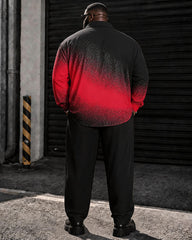 Big & Tall Men's Black And Red Granular Gradient Print Long Sleeve Shirt Pants Set