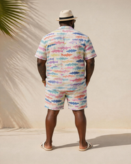Big & Tall Men's Colorful Small Fish Print Short Sleeve Shirt Shorts Set