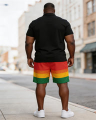 Big & Tall Men's Juneteenth 1865 Fist Print POLO Short Sleeve Shorts Set