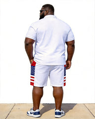 Big & Tall Men's 250 AMERICA Print POLO Short Sleeve Shorts Set