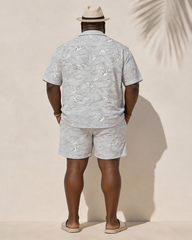 Big & Tall Men's Wave Seagull Dark Print Short Sleeve Shirt Shorts Set