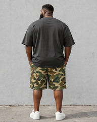 Big & Tall Men's Camouflage Leopard Head Print Round Neck Short Sleeve T-Shirt Shorts Set