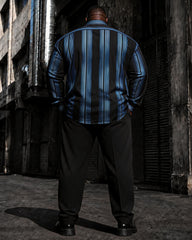 Big & Tall Men's Blue And Black Vertical Stripe Print Long Sleeve Shirt Pants Set