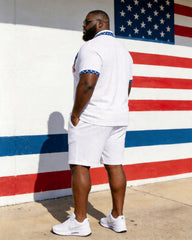 Big & Tall Men's USA Flag Fist Print POLO Short Sleeve Shorts Set