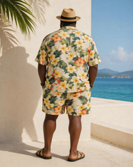 Big & Tall Men's Egg Flower Tropical Floral Print Short Sleeve Shirt Shorts Set