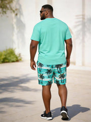 Big & Tall Men's MIAMI City Coconut Print Round Neck Short Sleeve T-Shirt Shorts Set