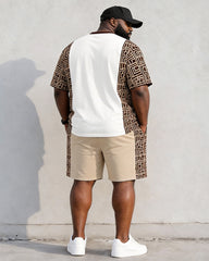 Big & Tall Men's Geometric Stitching Crown Print Round Neck Short Sleeve T-shirt Shorts Set