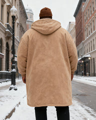 Big & Tall Men's Solid Color Velvet Thickened Long Hooded Coat
