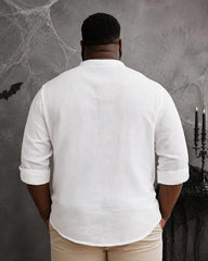 Big & Tall Men's I'M FINE Blood-Splatter Bullet-Hole Print Stand-Collar Long-Sleeve Shirt
