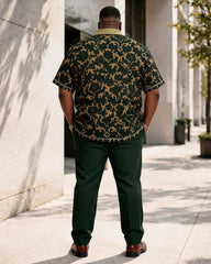 Big & Tall Men's Vintage Baroque Jacquard Print Short Sleeve Shirt Pants Set
