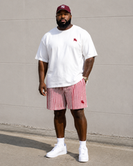Big & Tall Men’s Solid-Color Pony Vertical Stripe Print Crew-Neck Short-Sleeve T-Shirt And Shorts Set