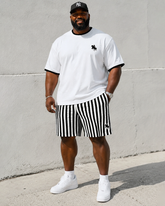 Big & Tall Men's Contrast Black Pony Stripe Print Crewneck Short Sleeve T-Shirt Shorts Set