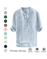 S-6XL Summer Men's Stand Collar Half-placket Linen Shirt