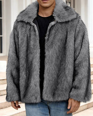 Big & Tall Men's Lapel Short Faux Fur Jacket S-3XL