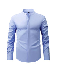 Big & Tall Men's Solid Color Retro Collar Long Sleeve Shirt S-3XL