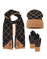 Outdoor Cold-proof Diamond Knitted Hat Gloves Scarf Set