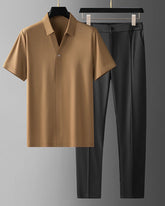 Big & Tall Men's Business Casual Ice Silk Short Sleeve Shirt Sports Suit M-3XL