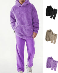 Big & Tall Men's Coral Fleece Hooded Sweater Pants Suit S-2XL