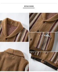 Big & Tall Men's Vintage Jacquard Laps Long Sleeve Cardigan Jacket M-3XL