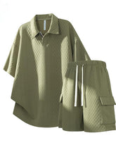 Men's Large Size Polo Shirt Set Breathable/Comfortable/Loose/Jacquard/High Fashion Summer New Casual Trendy Short Sleeve Shorts Two-piece Set