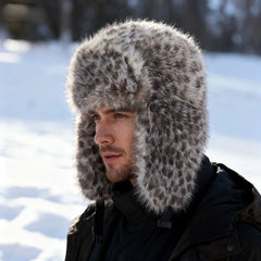 Leopard-Print Plush Ear Warmer Hat