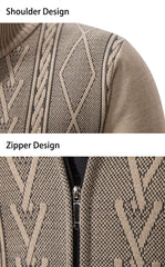 Big & Tall Men's Business Diamond Jacquard Thickened Vertical Neck Sweater Cardigan M-3XL