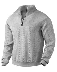 Big & Tall Men's Stand Collar Zipper Jacquard Long Sleeve Sweater S-3XL
