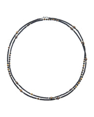 Ultra-Fine Layered Black Agate Tiger's Eye Bead Long Necklace